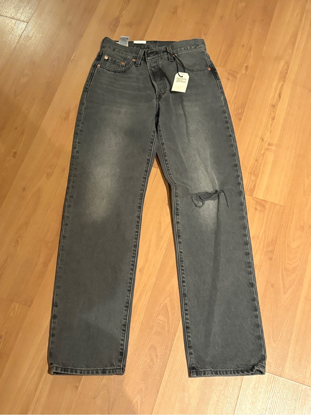 Levi's 501 90s Washed Gray Jeans with Distressed Knee